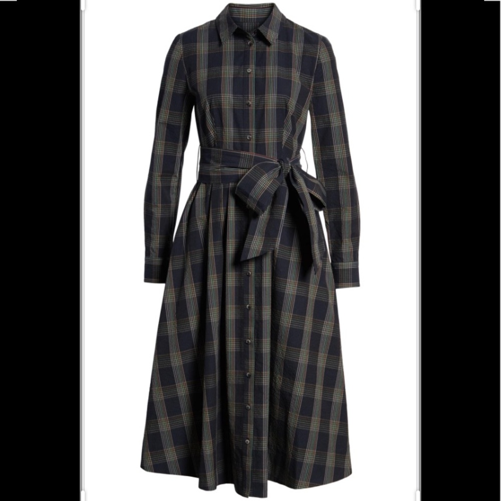 1901 100% Cotton Plaid Midi Shirtdress 6